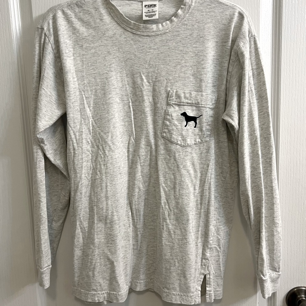 Victoria Secret PINK Long Sleeve Campus Crew Gray Front Pocket XS
